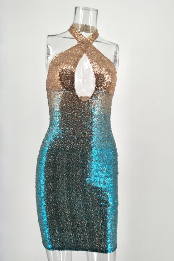 SZ60247 Sequined Sleeveless Nightclub Evening Cocktail Dress